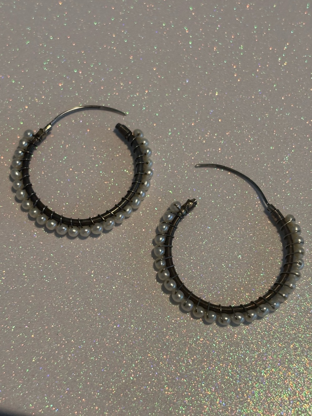 Sterling Silver Artisan Pearl Wire Wrapped Hoops